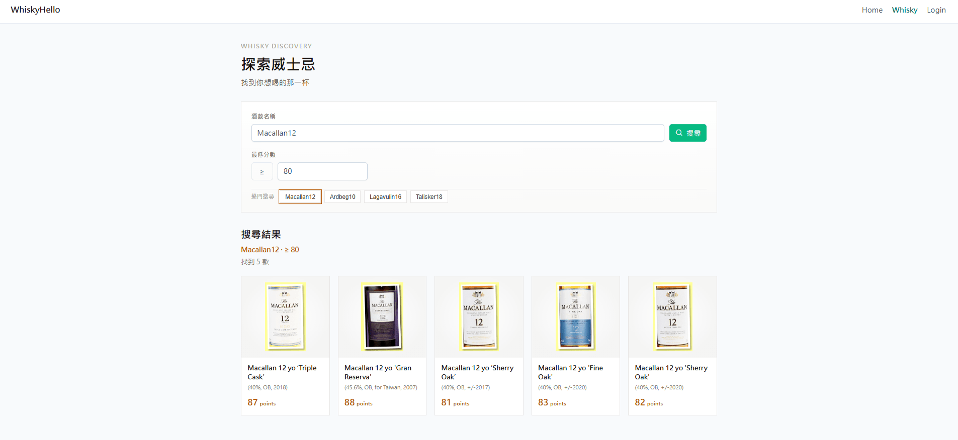 WhiskyHello website screenshot — whisky review detail